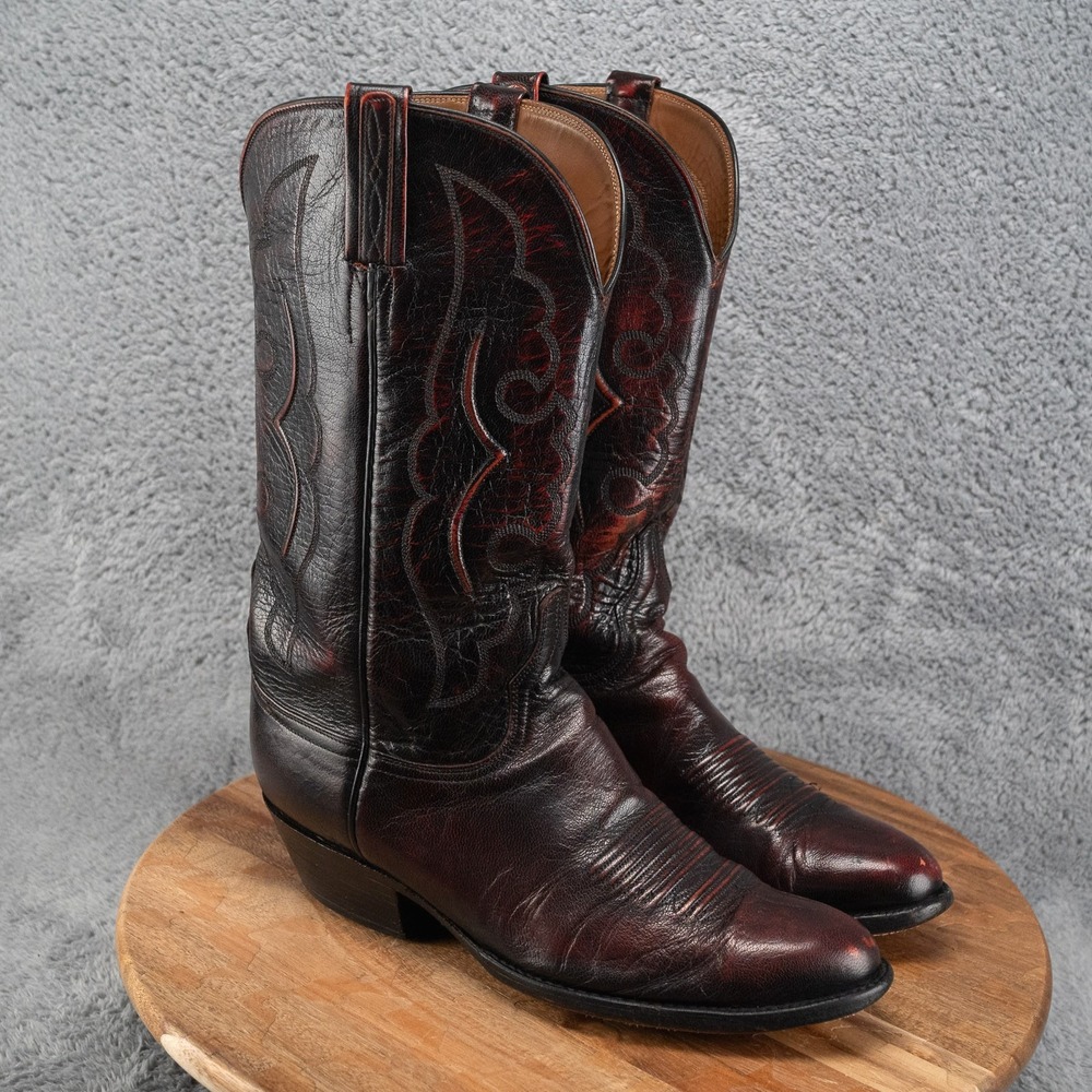 Lucchese Boots Mens 8 D Cowboy Western Classic Red Brown Leather Pull On USA